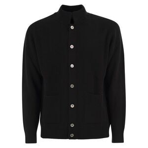 Fedeli Men Ribbed Cashmere Cardigan With Stand Collar